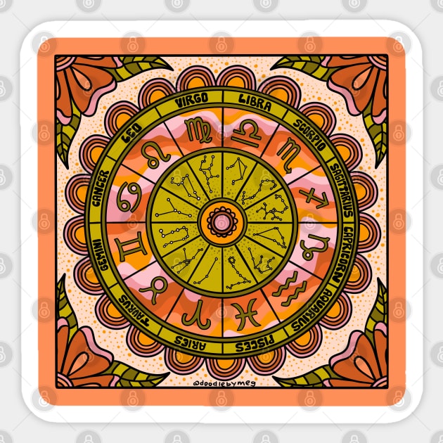 Retro Zodiac Wheel Sticker by Doodle by Meg